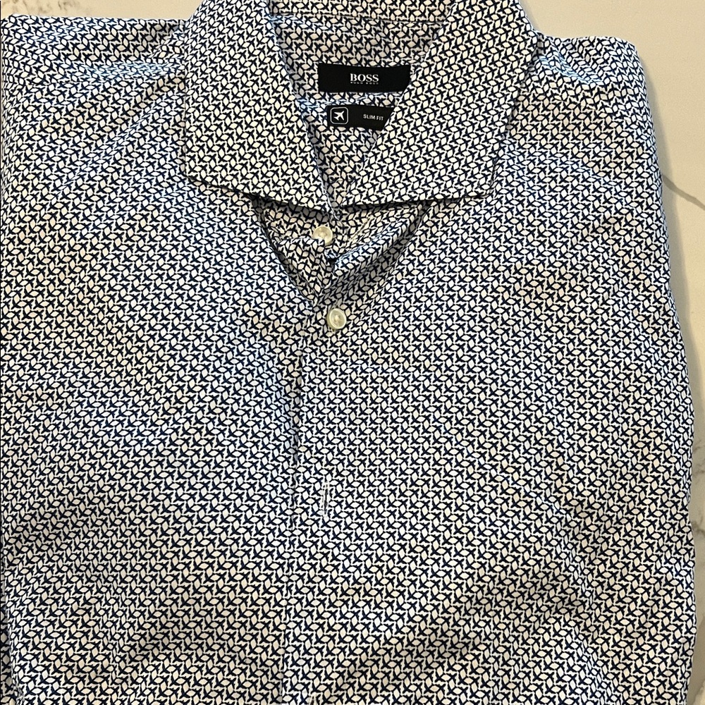 Boss Men's Navy and White Geometric Shirt - Picture 3 of 5